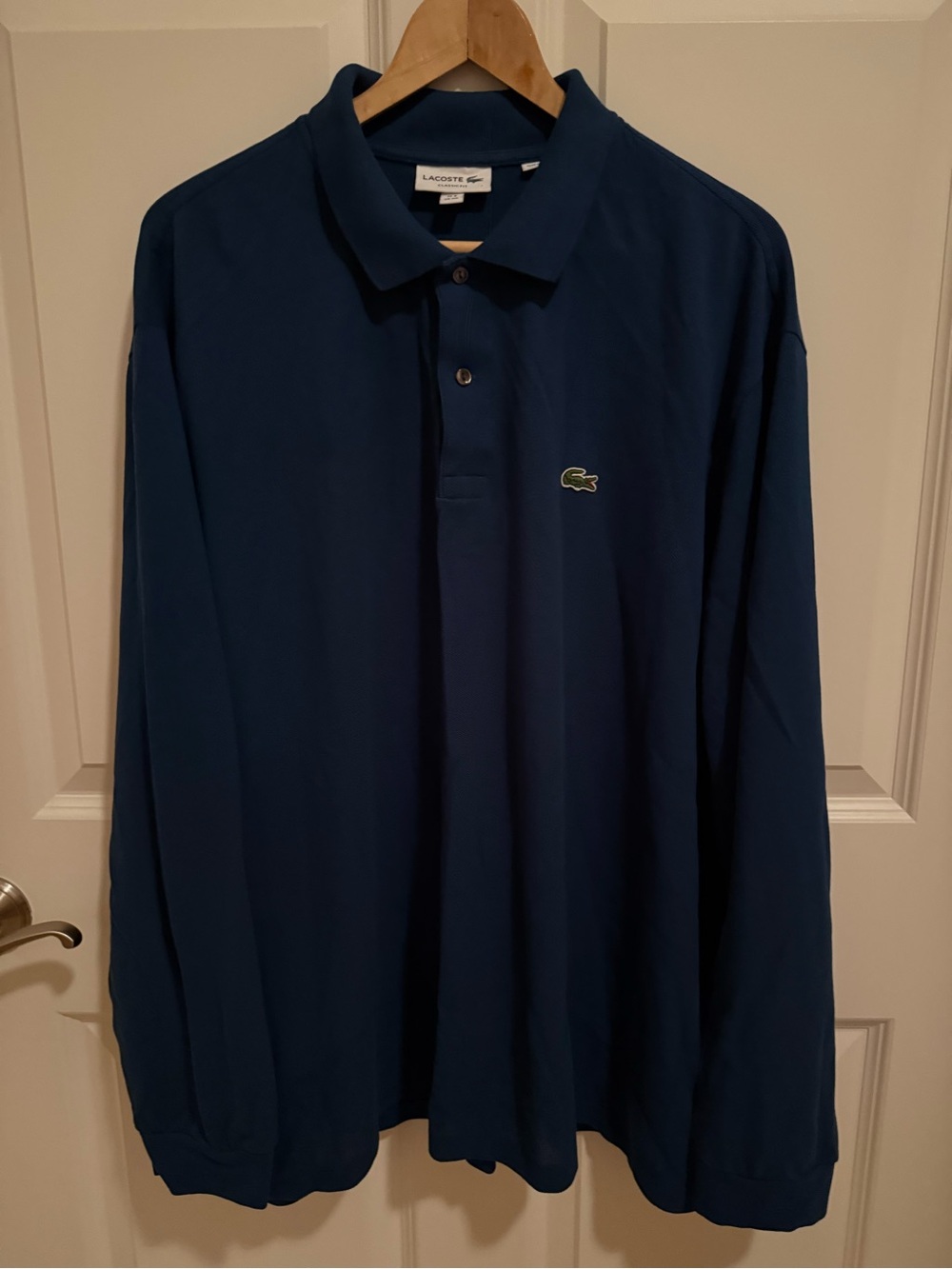 Men’s Lacoste Long Sleeve Polo Shirt Blue Size 4XL Classic Fit Alligator Mint